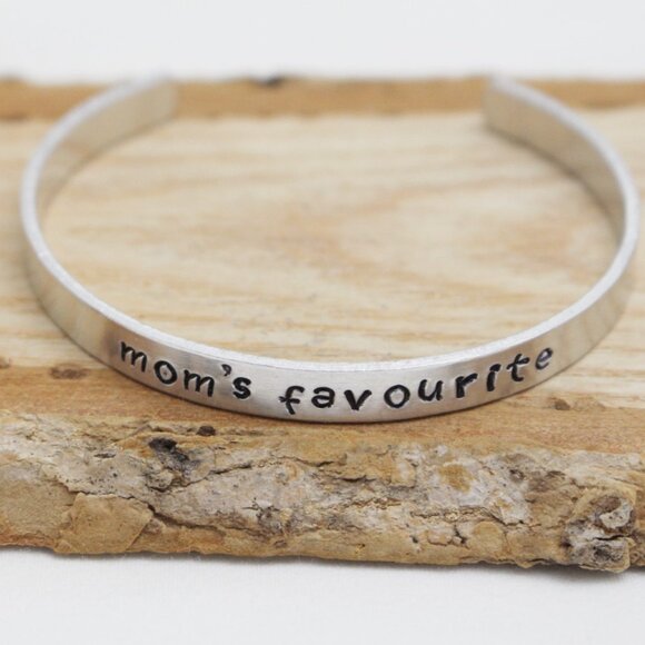 Mom's Favourite - Hand Stamped Anodized Aluminum Bangle - Adjustable - Picture 6 of 11